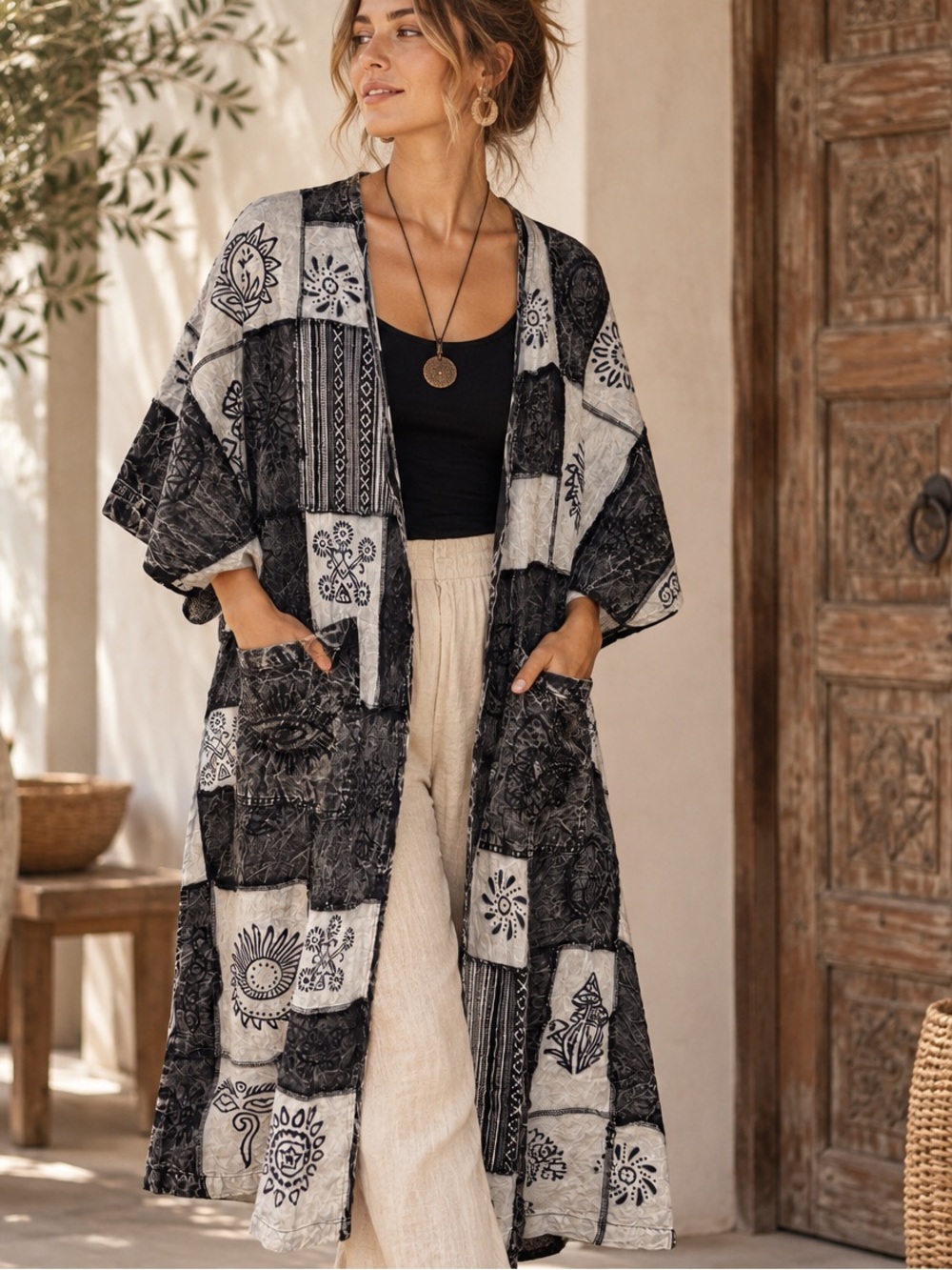 NWOT POL Patchwork Kimono Duster Robe - Oversized Artsy Boho Vibe